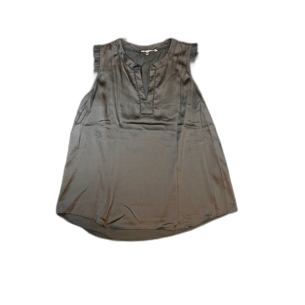 Karl Lagerfeld Paris Sleeveless Satin BLouse Black XL